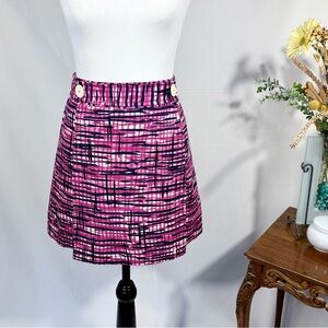 Lilly Pulitzer Pink Navy Graphic Print Button Waist Pleated Mini Skirt Sz 2🧡